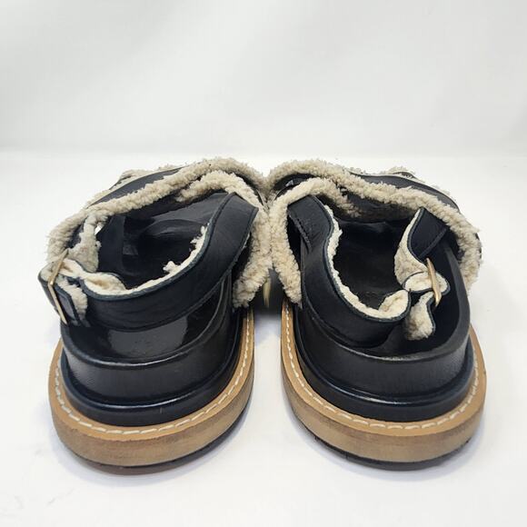 Alohas Marshmallow Black Leather Platform Sandal Women Size 39 US 8 Sherpa Lined - Picture 6 of 9